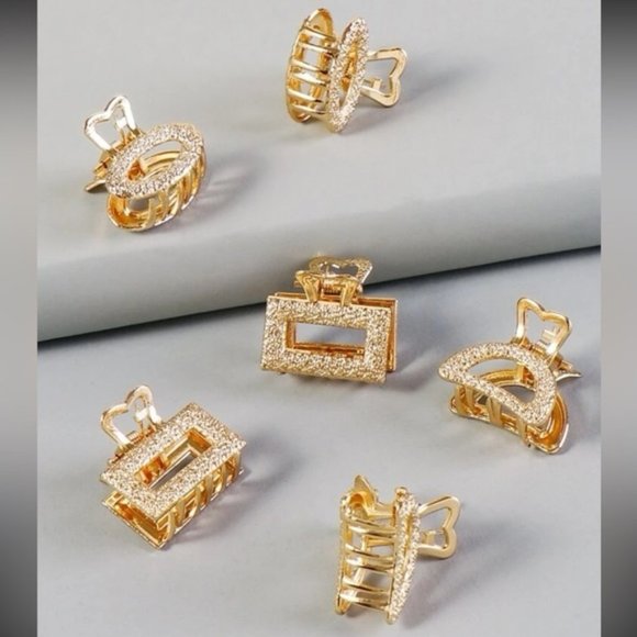 Accessories Sparkling Metallic Vintage Hair Claw Clips Gold Tone